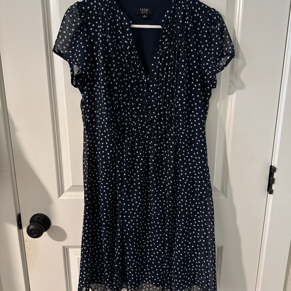 MSK Navy and White Polka Dot Midi Dress